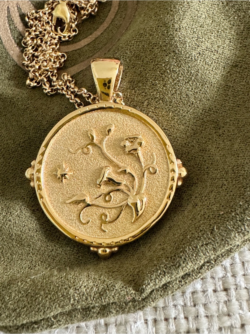Jane Win gold-plated small Grace pendant with original 16-18” chain and pouch